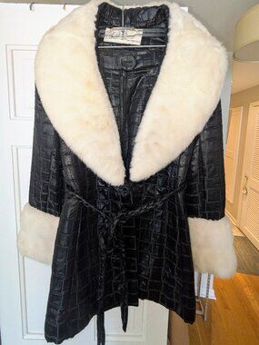 RARE Lilli Ann 3pc Silk Brocade Suit ARCTIC FOX Fur Crocodile Texture